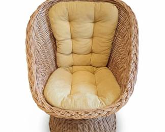 Wicker Barrel Chair with Yellow Tufted Cushion