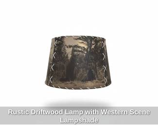 Rustic Driftwood Lamp with Western Scene Lampshade fifth image