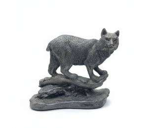 Wolf Sculpture on Log Base  Volcanic Ash