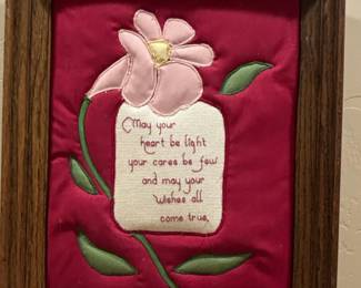 Framed Embroidered Quilted Wall Hanging with Inspirational Quote