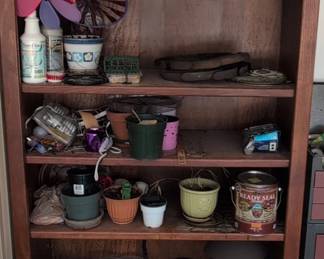 Wooden Bookshelf with Assorted Items