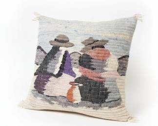 Vintage Peruvian Woven Tapestry Pillow with Figural Scene