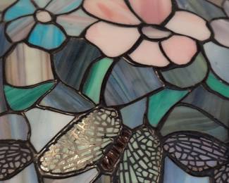 Tiffany Style Stained Glass Table Lamp with Butterfly and Floral Motifs third image