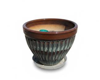 Glazed Ceramic Planter Pot with Saucer