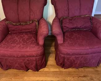 Kincade red damask chairs.