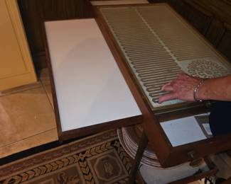 Collest ser up eveMCM Salton Hotable warming tray Deluxe with pull out table front, open box on one side and fold open storage on the far end , Plus a lower shelf