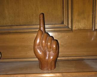 Whimsical #1 carved wood hand . Life size.... Maybe it's grandpa's PULL NY FINGER Joke! $25