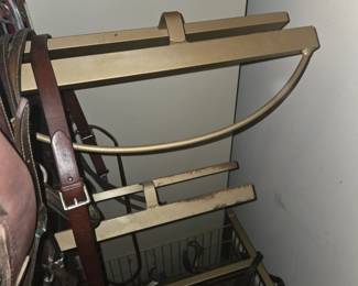 Saddle stand for two  with lower metal basket 