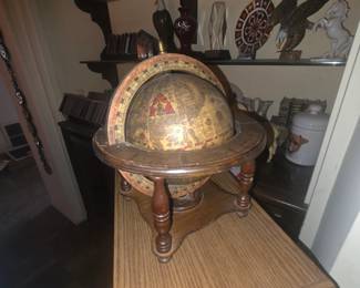 Small world globe in wood stand $40