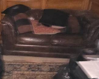 Leather and wood Barrel    chair $25 -sold       Available -  Leather Love seat $175 