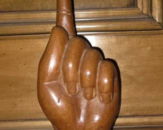 #1 or "pull my finger" or ring holder. Life size wood hand $25