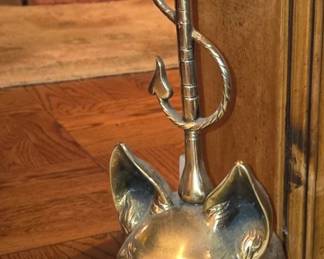 Brass Fox head Door stop with brass :riding crop/whip handle RARE ANTIQUE $400