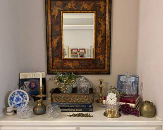 Large gold gilt cherub theme beveled mirror