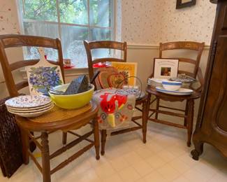 Set up for antique cane bottom chairs, two arm chairs, two side chairs