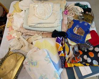 Beautiful 1950s baby items , vintage scarves and belts