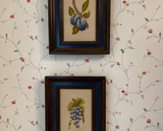 Framed embroidered fruit pictures
