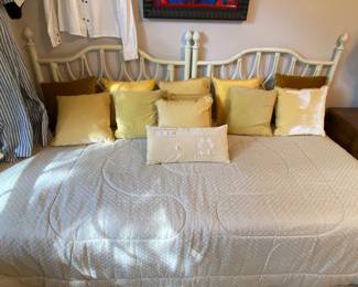 Beautiful vintage velvet pillows, two bamboo twin bed headboards