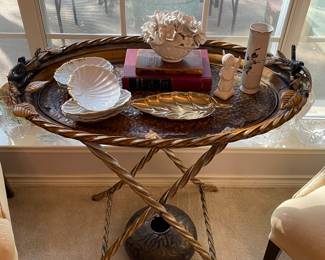 Folding metal, sculptured, oval table, bird theme