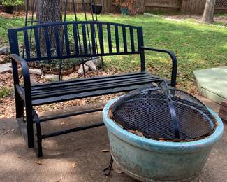 Iron glider and ceramic fire pit