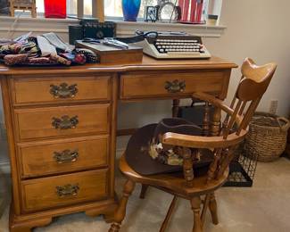 Solid maple student desk, and captains chair