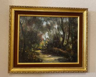 original oil on canvas impressionistic forest scene