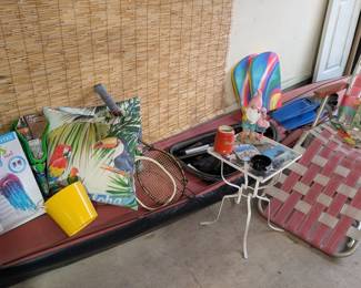 Pink and white vintage lawn chair, also I have another in navy and white. Great kayak more information coming