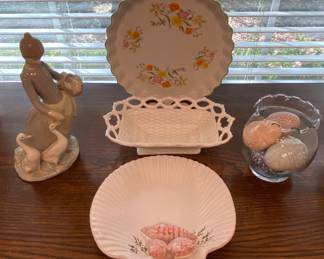 Lladro figuring, milk class, sea inspired servingware