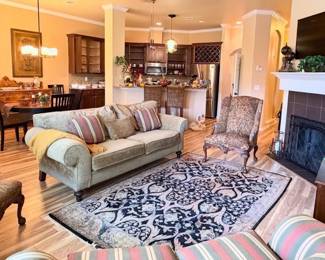 Lovely traditional wign back armchairs, sofa and love seat