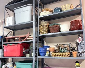Garden supplies, baskets, and various garage items