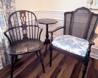 HZM and Co wing back caned chair and Elgin Simonds Windsor arm chair