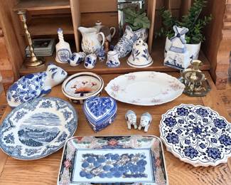 Lot of blue and white - includes Delft, Johnson Bros, Baum Brown, Lefton, etc