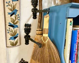 Handmade Kentucky hearth broom & cast iron hooks