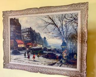 Large original oil painting, Paris scene.