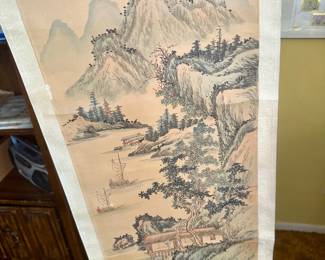 Hong Kong scenery on silk scrolls.