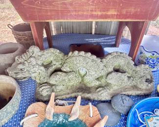 Cool veg concrete dragon with great patina.