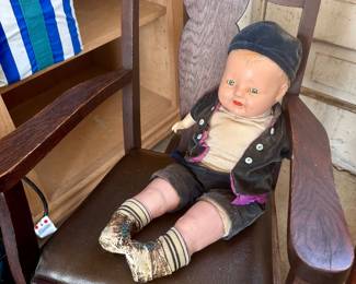 Antique childs rocker and German doll.