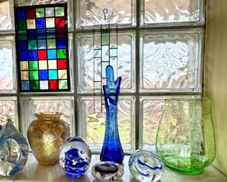Beautiful hand blown and signed glass and paperweights.