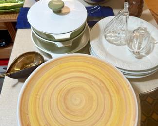 Vintage Haus yellow swirl dinner plates.