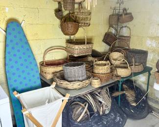 Entering the basket department! Quality hand made baskets, antique baskets, American Indian baskets, store bought baskets, and bags full of basket making materials.