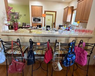 Purses, glassware, and silverware