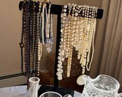 Pearls, glass beads, earrings, lots of costume.