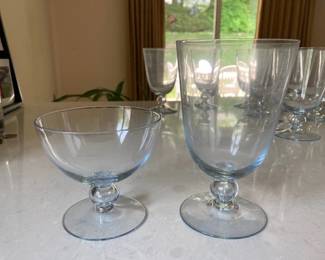 Mid Century Danish Blue Crystal, 8 short, 10 tall