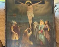 Very old crucifixtion scene printed on metal 18 by 24