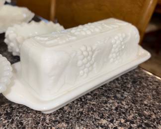 Milk, glass butter dish