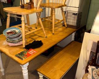Farm table 2 chairs and bench