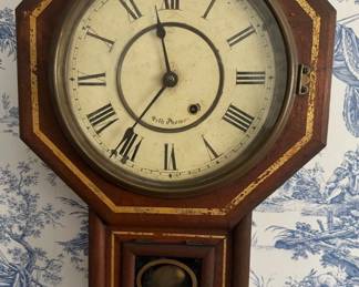 Seth Thomas School House Short Drop Clock.  Working with original finish, face, paper and tablet.  includes key.