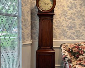 "Scottish" Grandfather Clock.  Weight driven, mahogany case with original metal finial. c 1800.