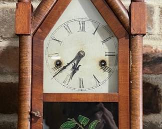 Workikng early (1845-1860) steeple clock. (might be Chauncey Jerome or the Jerome & Co.). Working  clock with original face, paper and tablet.  includes key.