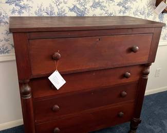 Large vintage "one over three" Cherry chest of drawers, half columns on front.  original finish with hand cut dovetailed drawers. circa 1870