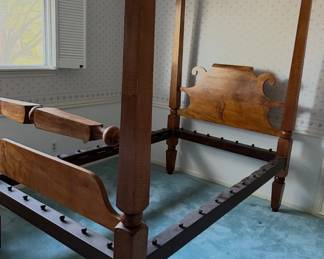 Curly Maple High Post, curly/tiger maple Rope Bed.  Beautiful curly maple wood.  All original including rails, rope posts and hardware! circa 1850. 
